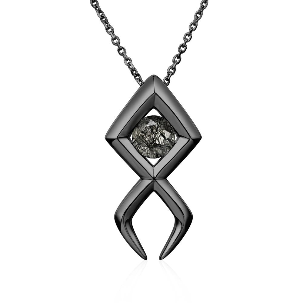 Jesus Fish Black Rutilated Quartz Necklace | LUO Jewelry #metal_black finish sterling silver