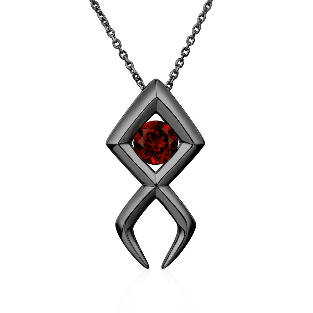 Jesus Fish Garnet Necklace - LUO Jewelry #metal_black finish sterling silver