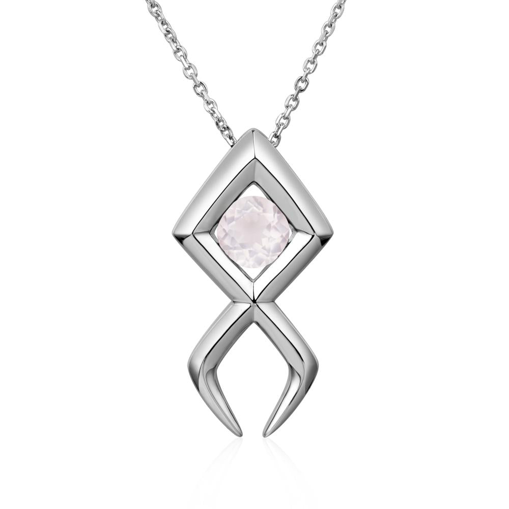 Jesus Fish Rose Quartz Necklace - LUO Jewelry #metal_14k white gold