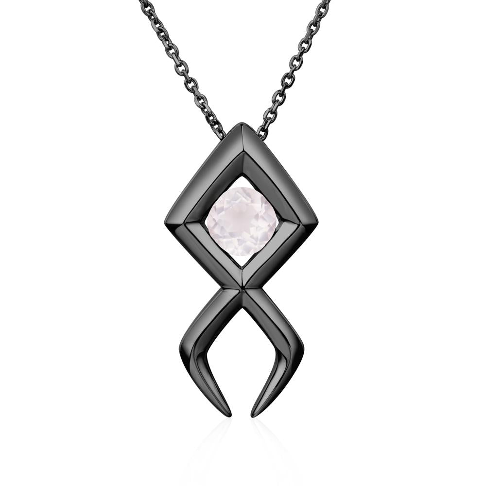 Jesus Fish Rose Quartz Necklace - LUO Jewelry #metal_black finish sterling silver
