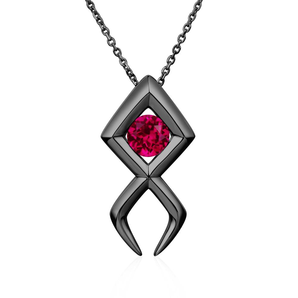 Jesus Fish Ruby Necklace - LUO Jewelry #metal_black finish sterling silver