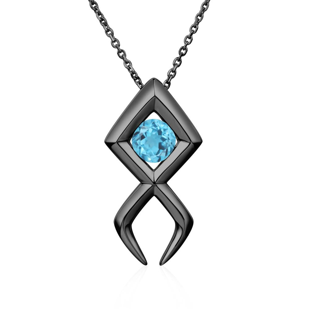 Jesus Fish Swiss Blue Topaz Necklace - LUO Jewelry #metal_black finish sterling silver