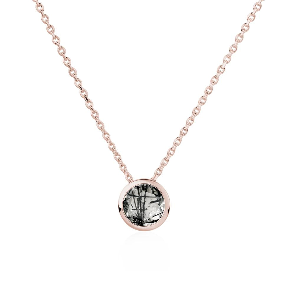 Black Rutilated Quartz Bezel Solitaire Necklace - LUO Jewelry #metal_14k rose gold