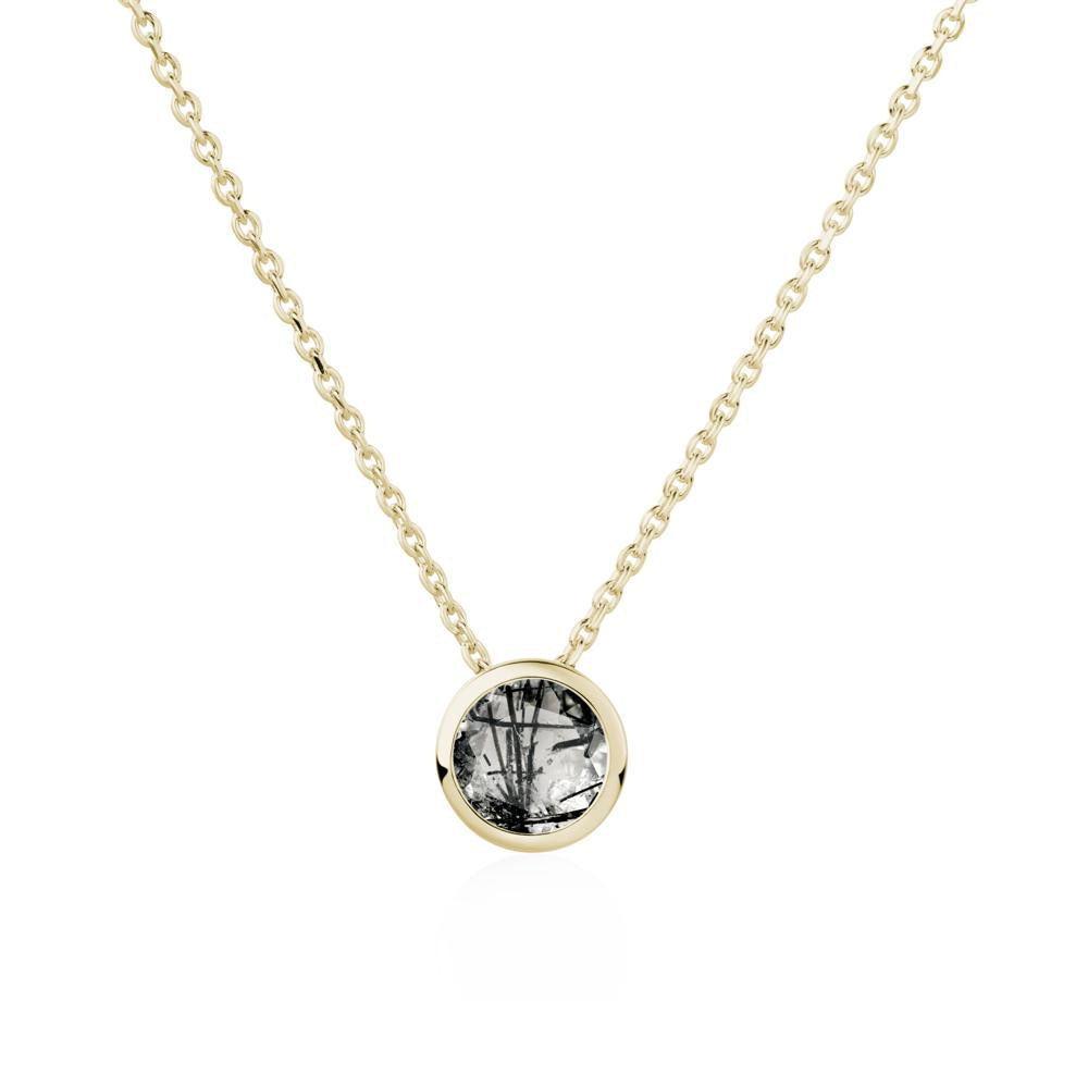 Black Rutilated Quartz Bezel Solitaire Necklace - LUO Jewelry #metal_14k yellow gold