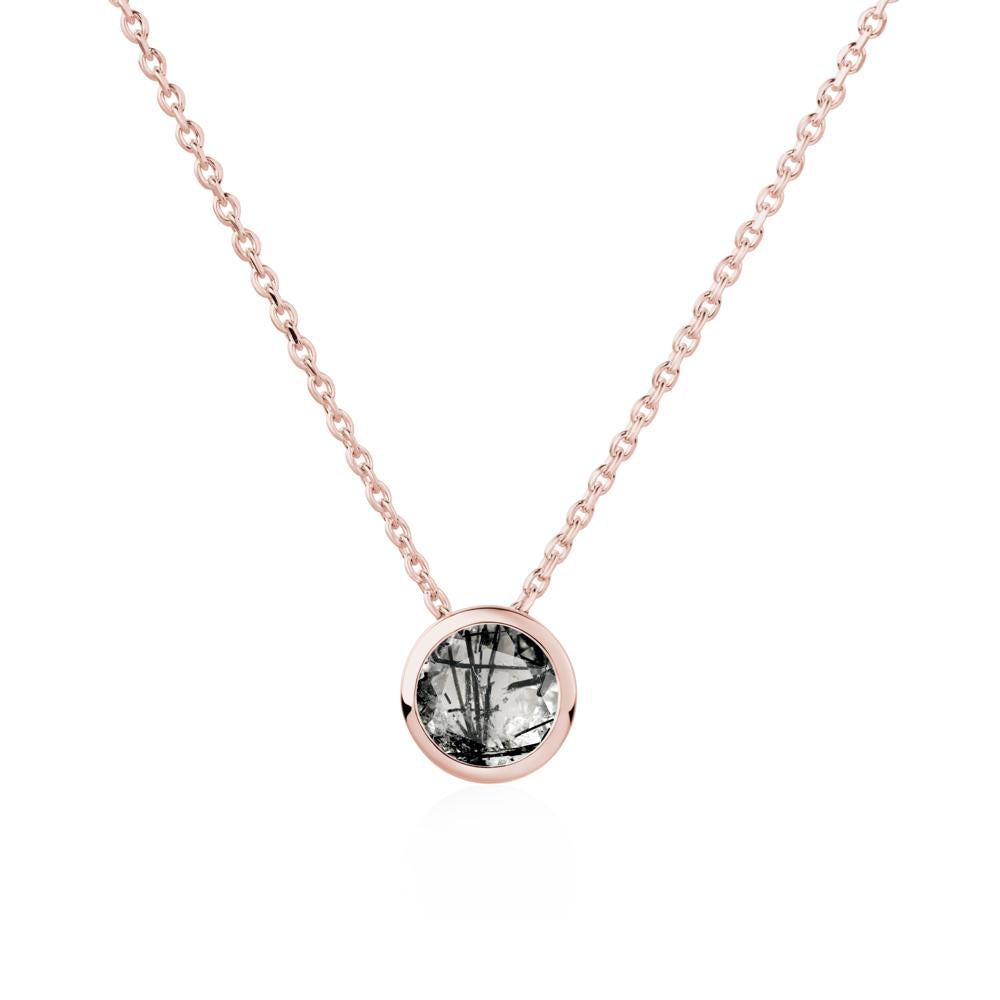 Black Rutilated Quartz Bezel Solitaire Necklace - LUO Jewelry #metal_18k rose gold