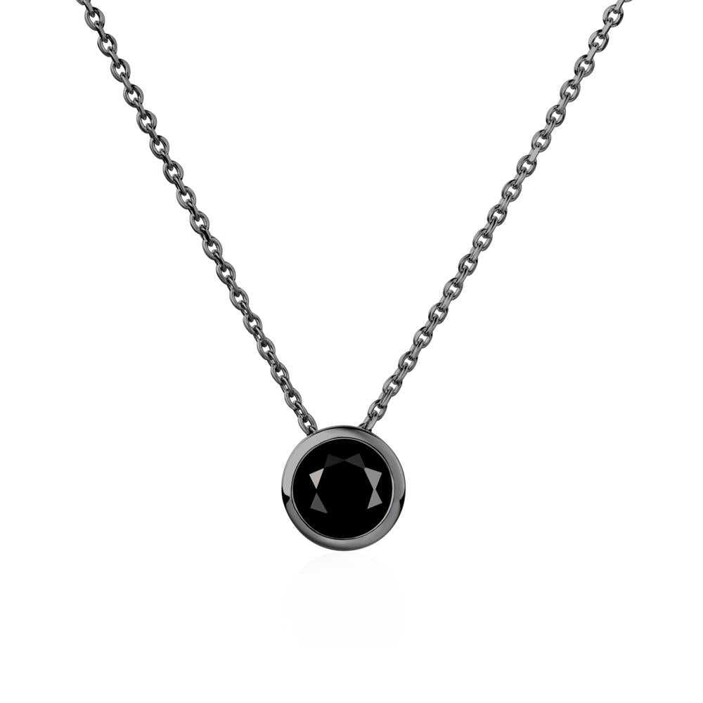 Black Spinel Bezel Solitaire Necklace - LUO Jewelry #metal_black finish sterling silver