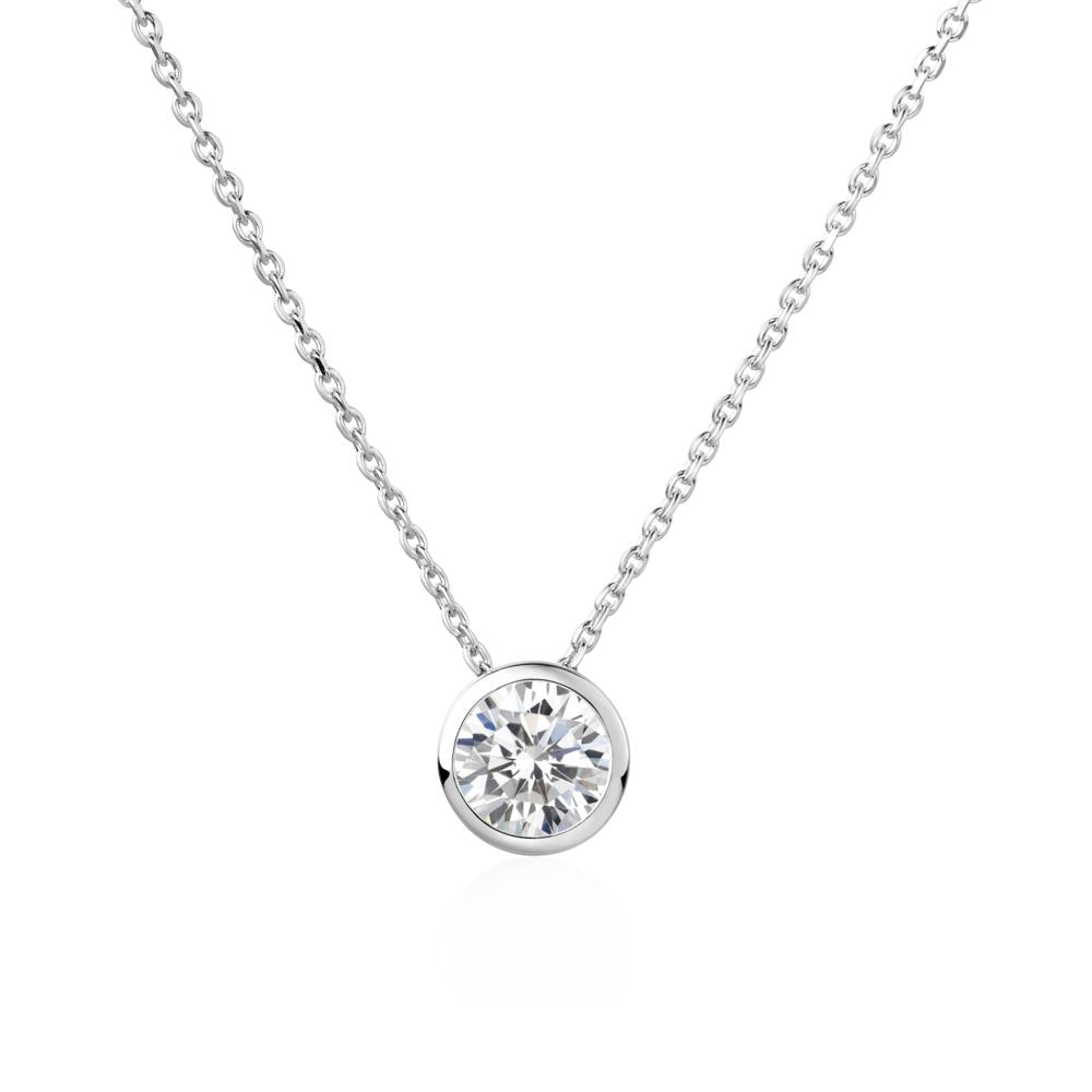 Cubic Zirconia Bezel Solitaire Necklace - LUO Jewelry #metal_14k white gold