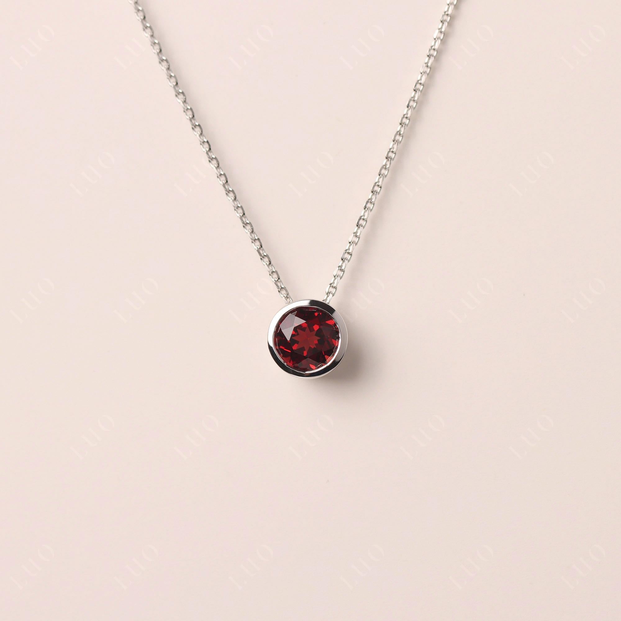 Garnet Bezel Solitaire Necklace - LUO Jewelry 