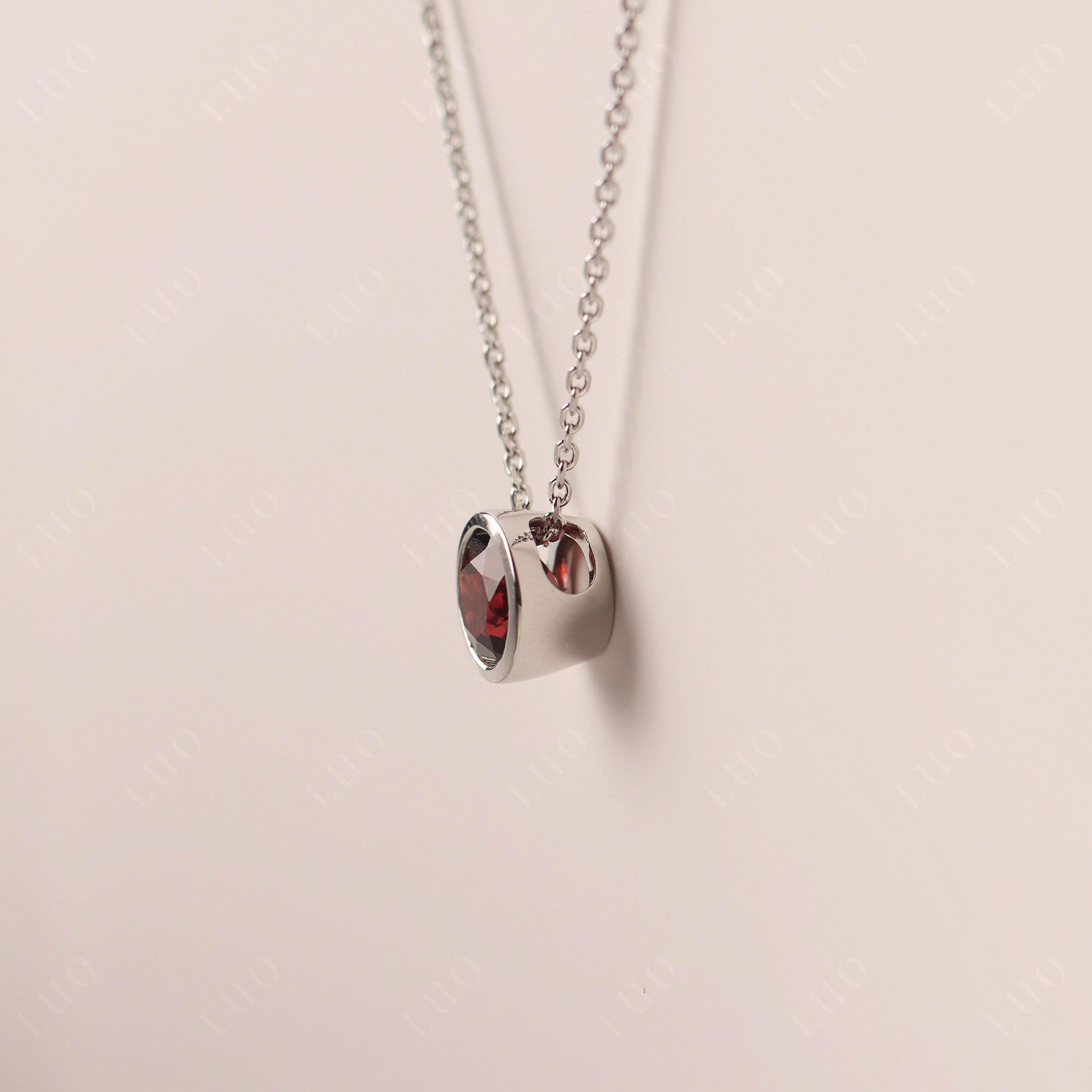 Garnet Bezel Solitaire Necklace - LUO Jewelry 