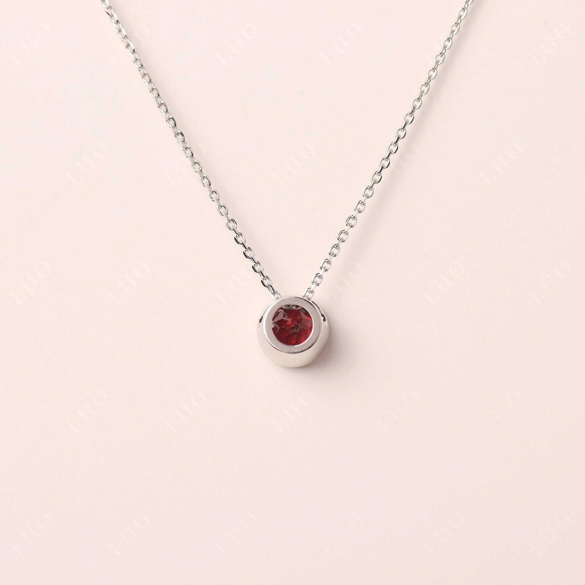 Garnet Bezel Solitaire Necklace - LUO Jewelry 