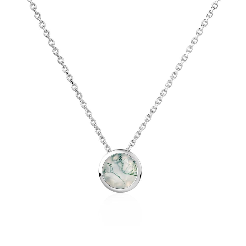 Moss Agate Bezel Solitaire Necklace - LUO Jewelry #metal_14k white gold