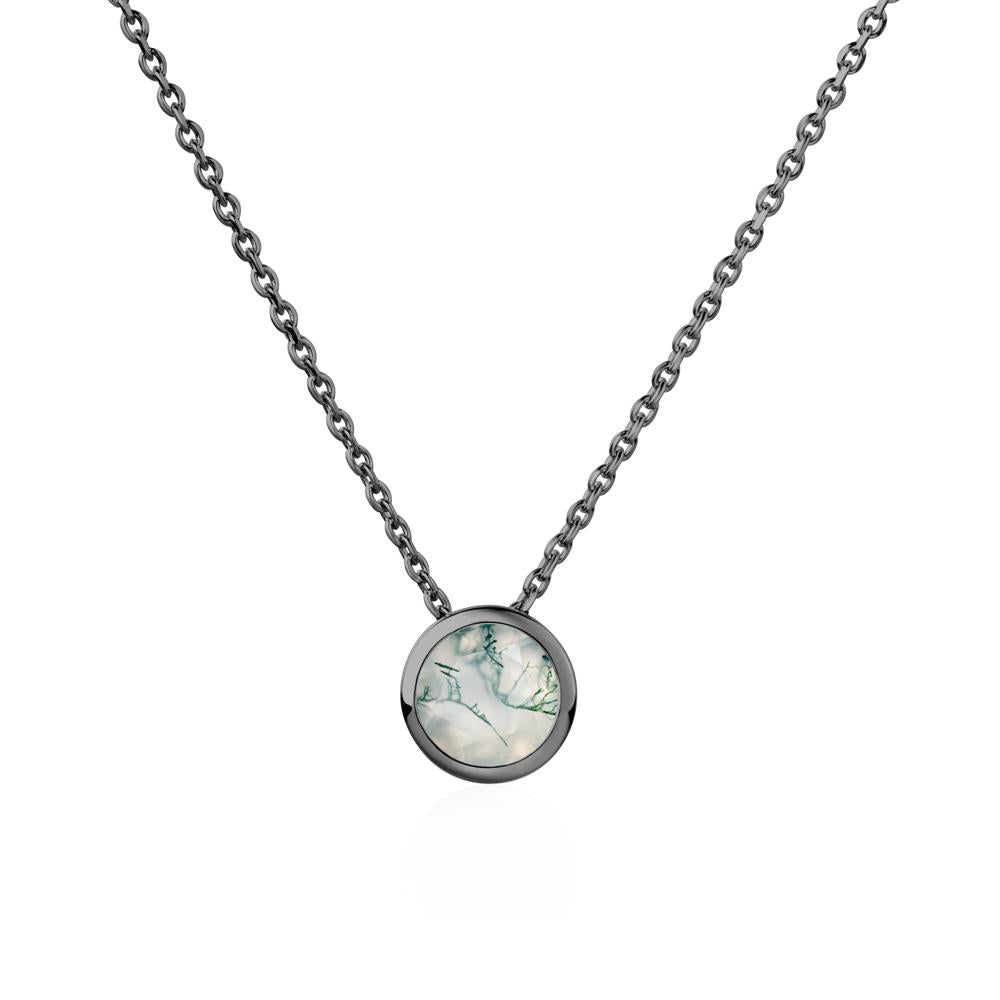 Moss Agate Bezel Solitaire Necklace - LUO Jewelry #metal_black finish sterling silver