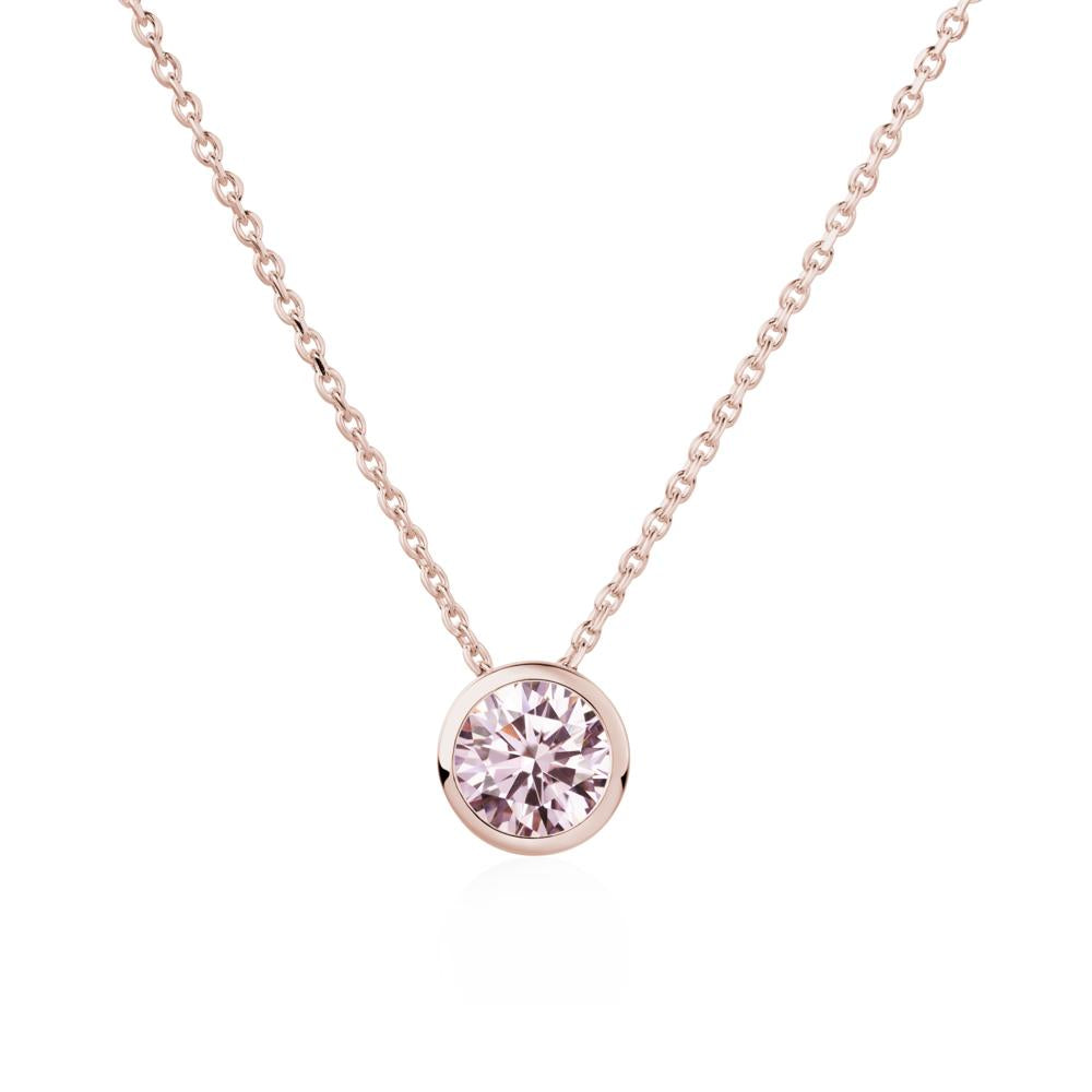 Pink Cubic Zirconia Bezel Solitaire Necklace - LUO Jewelry #metal_14k rose gold