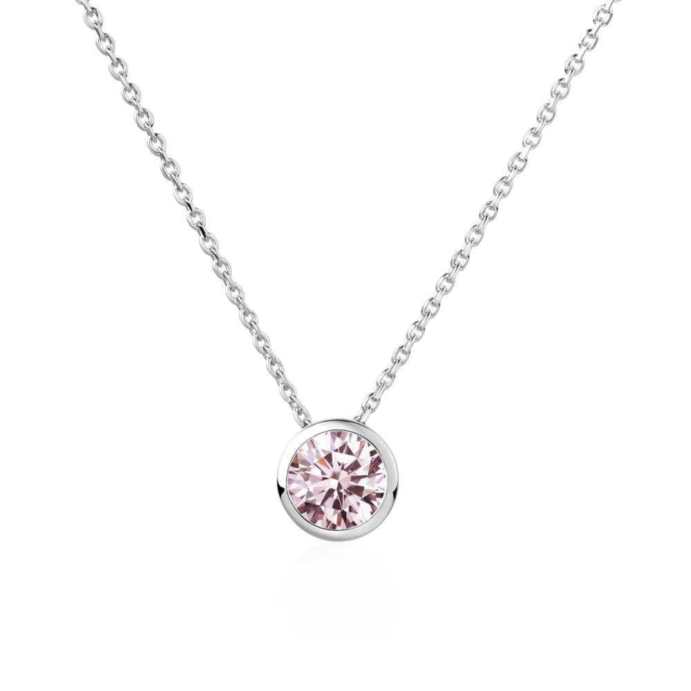 Pink Cubic Zirconia Bezel Solitaire Necklace - LUO Jewelry #metal_14k white gold