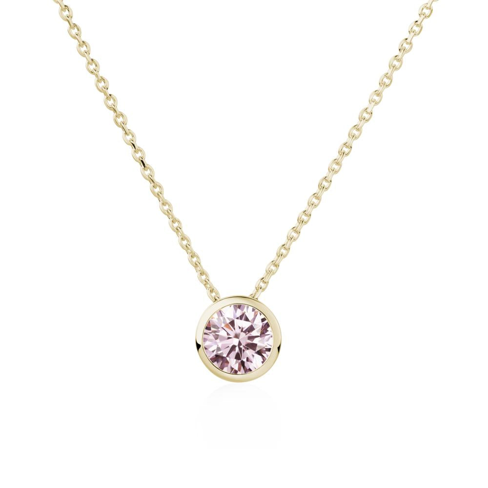 Pink Cubic Zirconia Bezel Solitaire Necklace - LUO Jewelry #metal_14k yellow gold