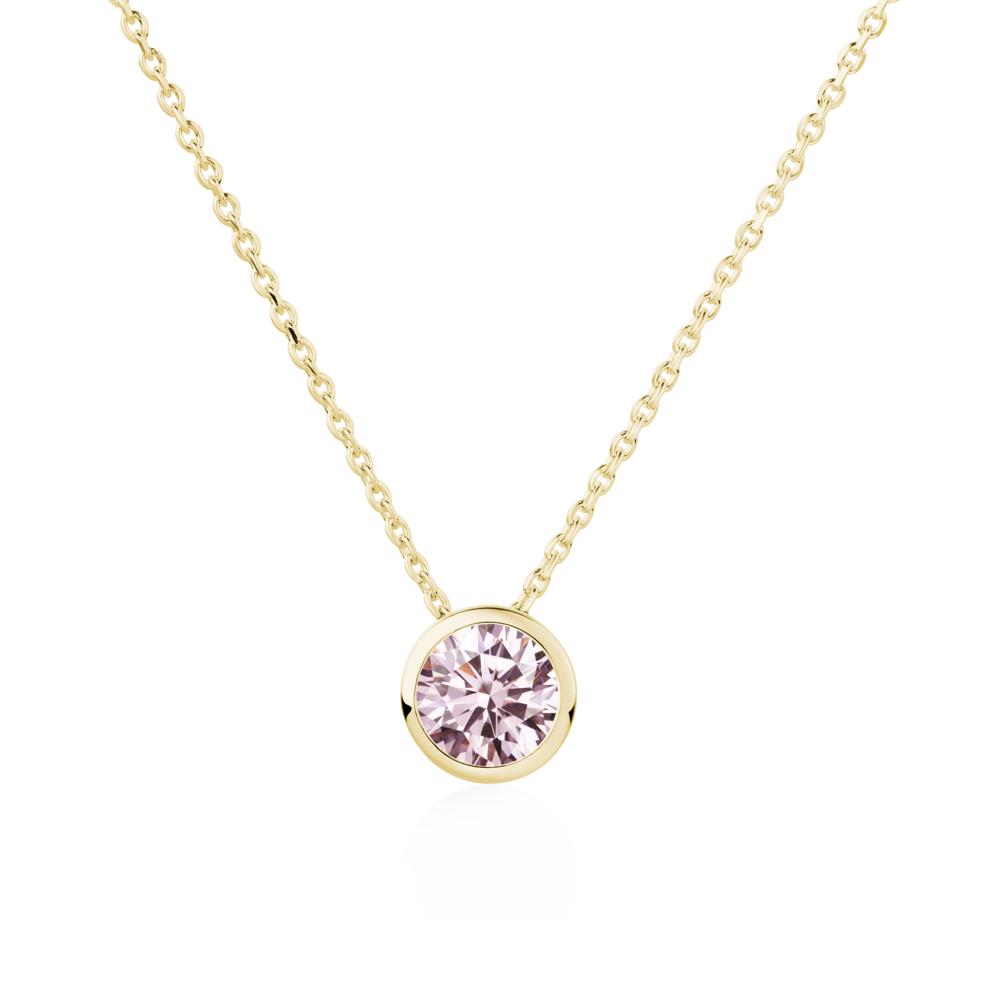 Pink Cubic Zirconia Bezel Solitaire Necklace - LUO Jewelry #metal_18k yellow gold