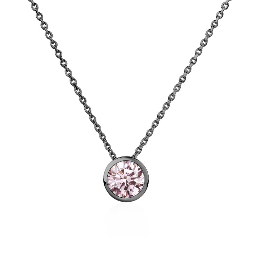 Pink Cubic Zirconia Bezel Solitaire Necklace - LUO Jewelry #metal_black finish sterling silver