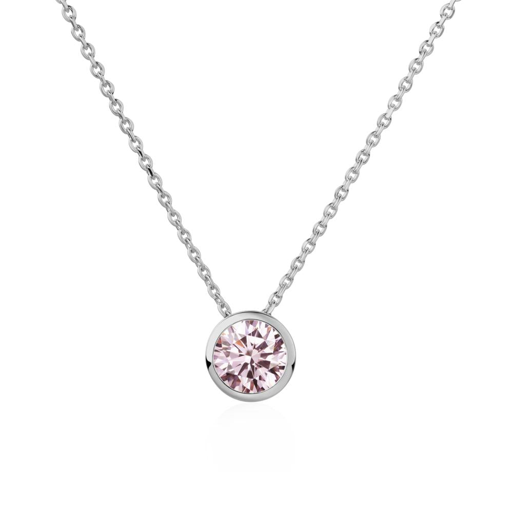 Pink Cubic Zirconia Bezel Solitaire Necklace - LUO Jewelry #metal_platinum