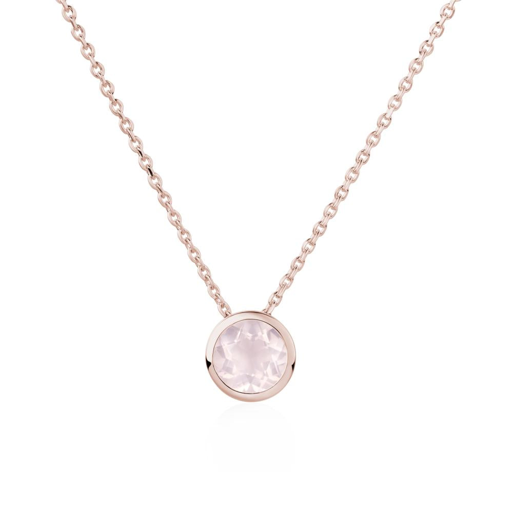 Rose Quartz Bezel Solitaire Necklace - LUO Jewelry #metal_14k rose gold