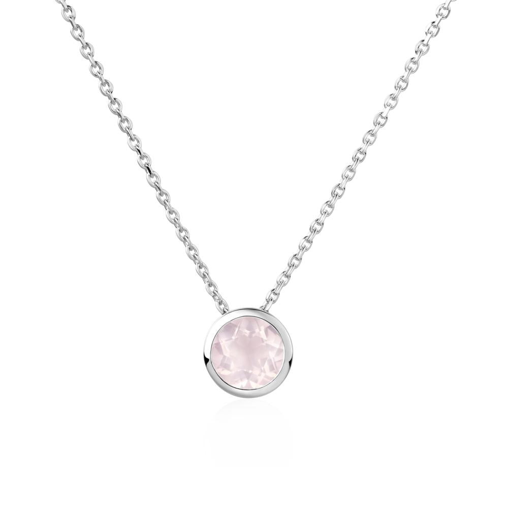 Rose Quartz Bezel Solitaire Necklace - LUO Jewelry #metal_14k white gold