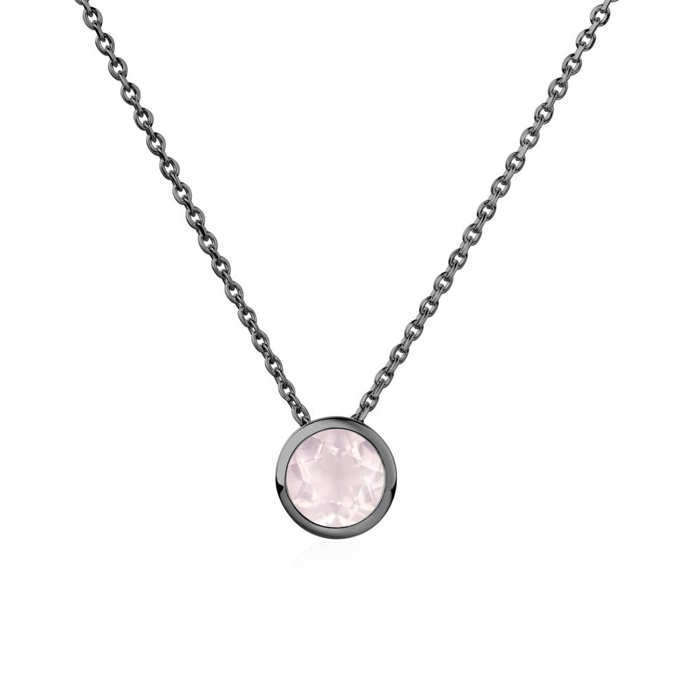 Rose Quartz Bezel Solitaire Necklace - LUO Jewelry #metal_black finish sterling silver