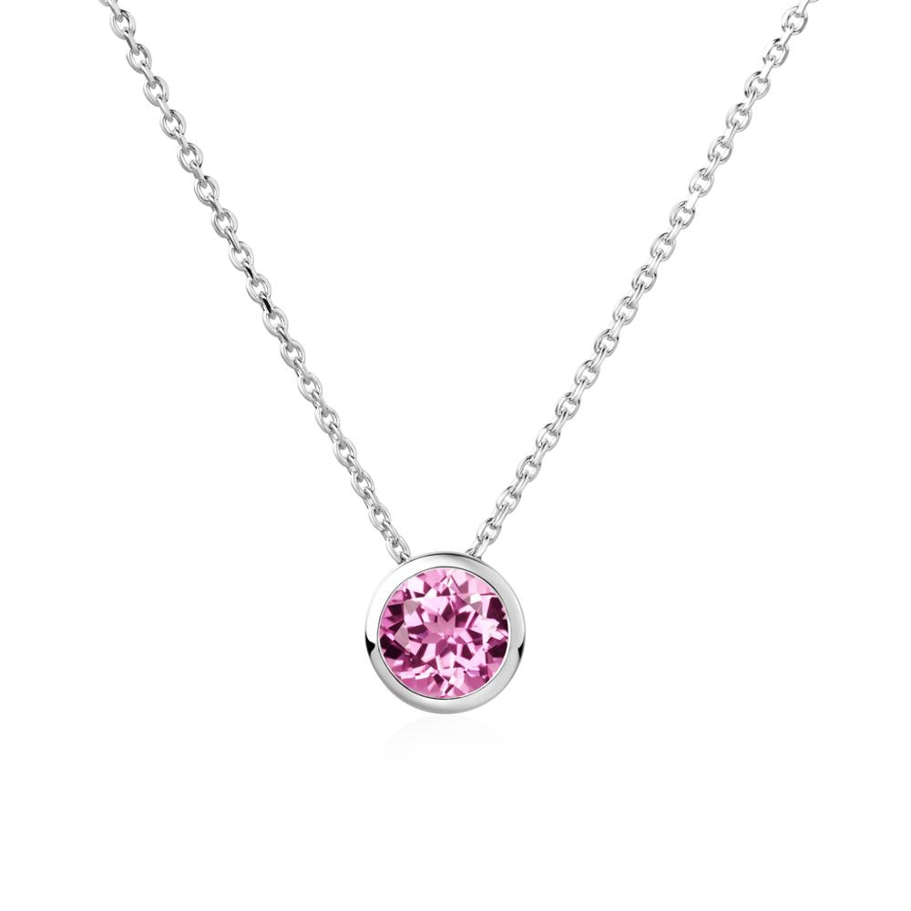 Pink Sapphire Bezel Solitaire Necklace - LUO Jewelry #metal_14k white gold