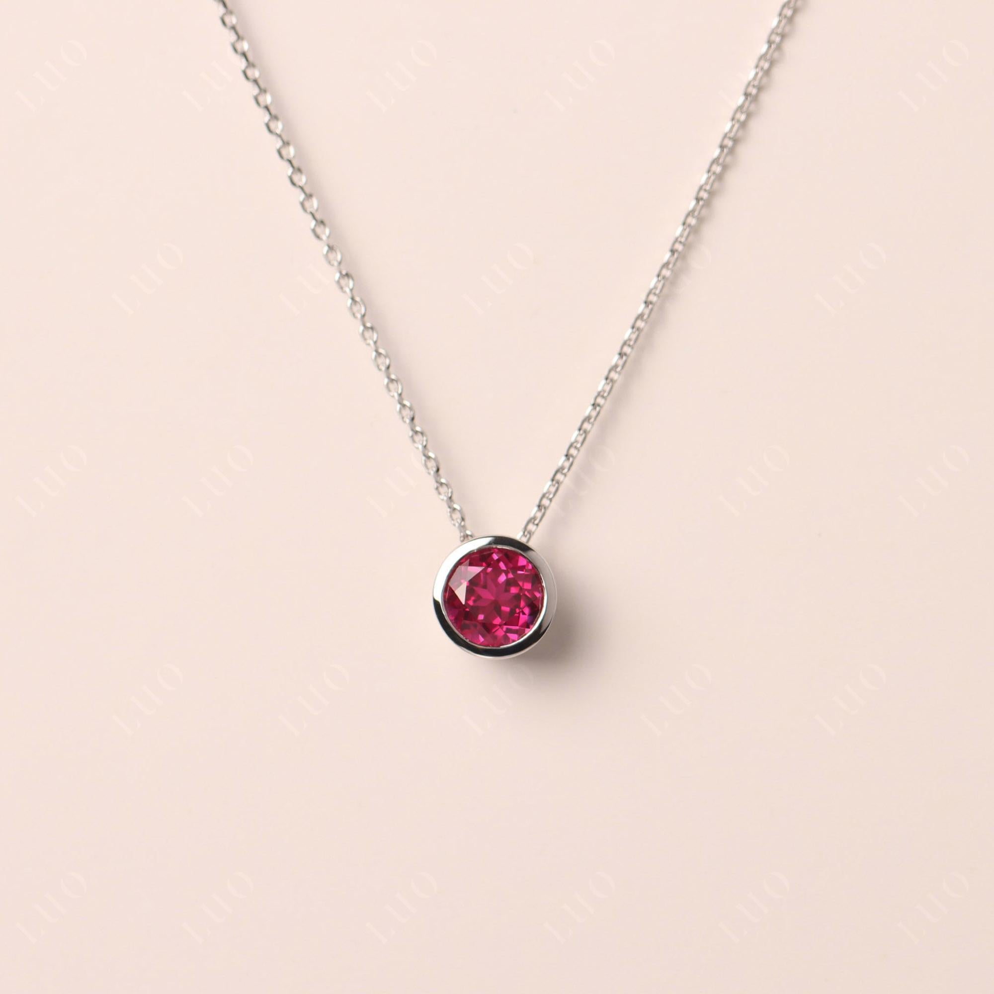 Ruby Bezel Solitaire Necklace - LUO Jewelry 