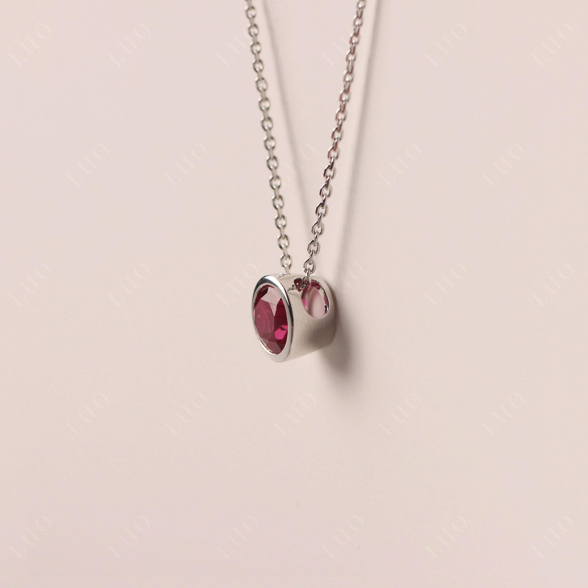 Ruby Bezel Solitaire Necklace - LUO Jewelry 