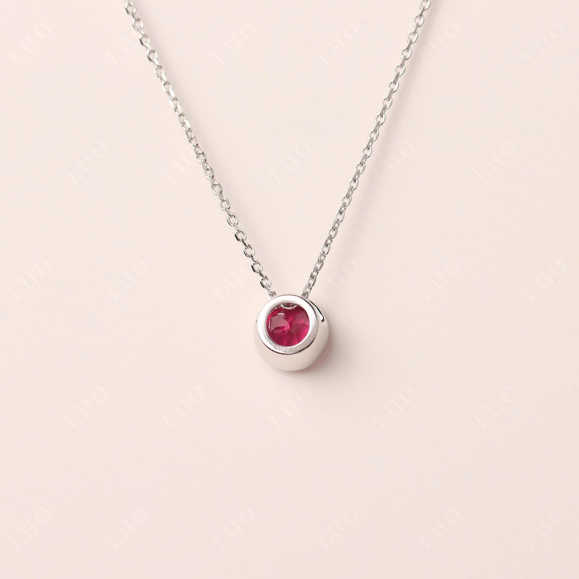 Ruby Bezel Solitaire Necklace - LUO Jewelry 