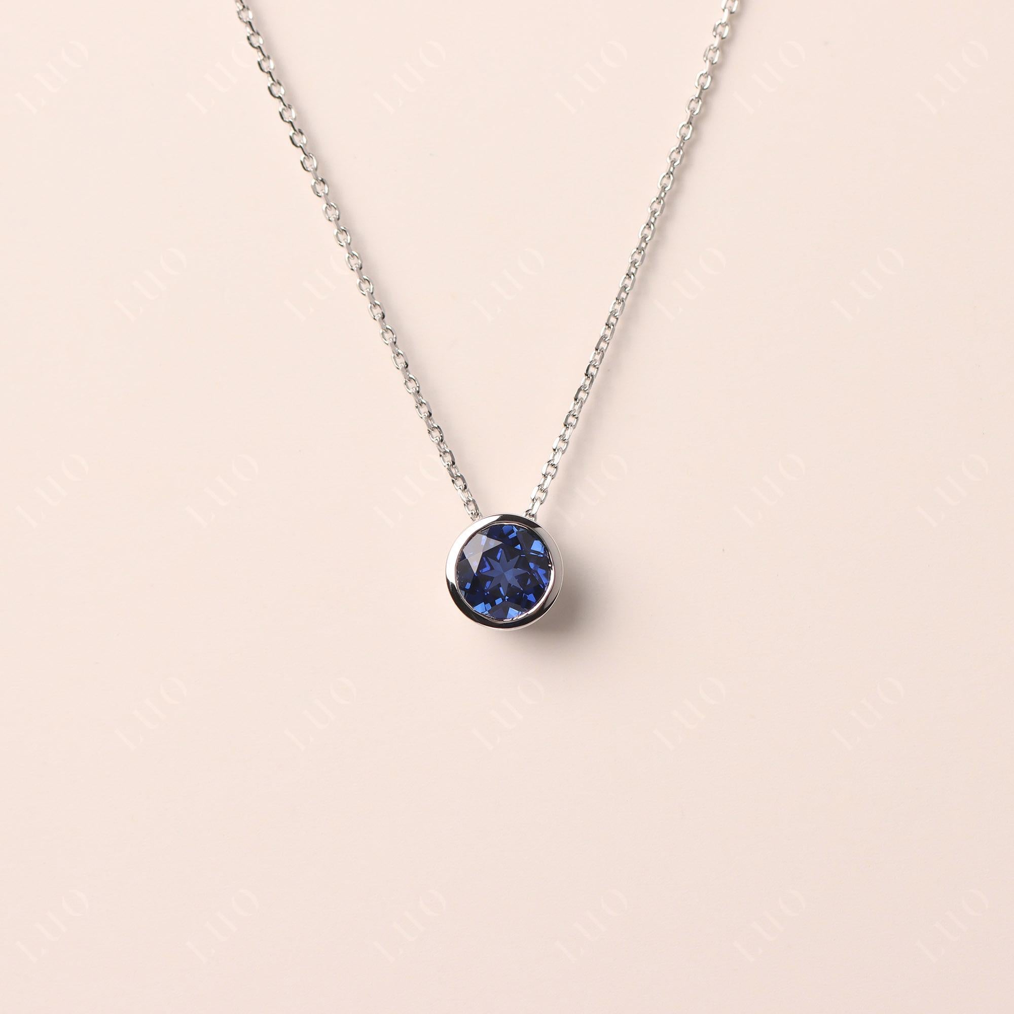 Sapphire Bezel Solitaire Necklace - LUO Jewelry 