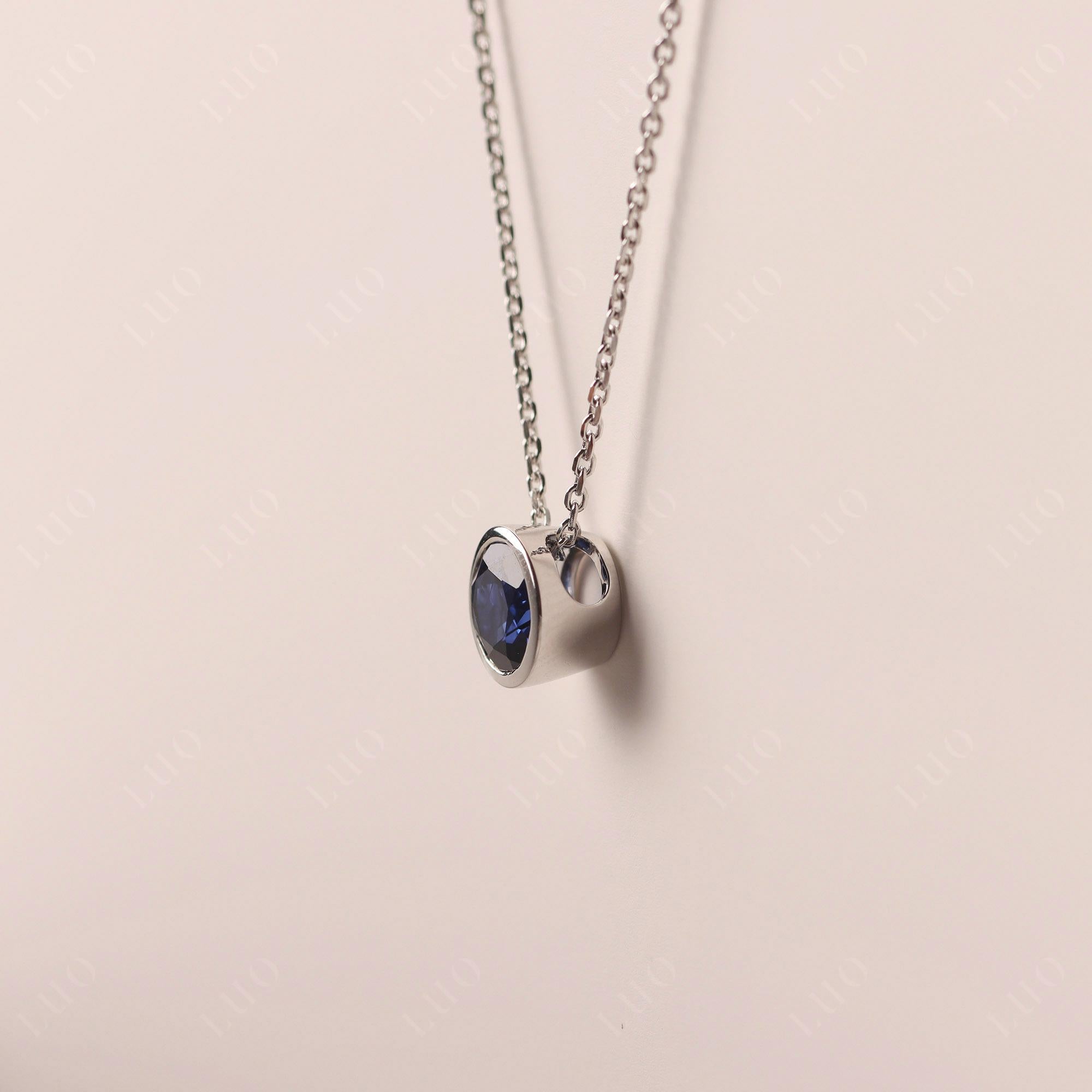 Sapphire Bezel Solitaire Necklace - LUO Jewelry 