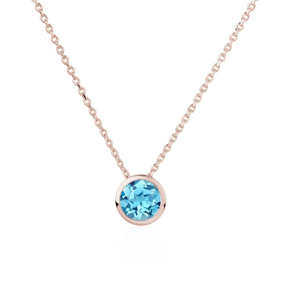 Swiss Blue Topaz Bezel Solitaire Necklace - LUO Jewelry #metal_14k rose gold