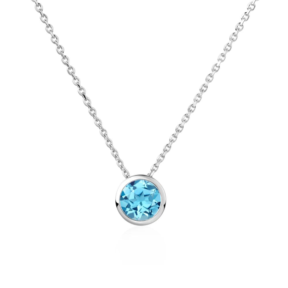 Swiss Blue Topaz Bezel Solitaire Necklace - LUO Jewelry #metal_14k white gold