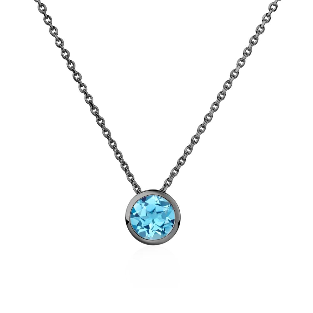 Swiss Blue Topaz Bezel Solitaire Necklace - LUO Jewelry #metal_black finish sterling silver