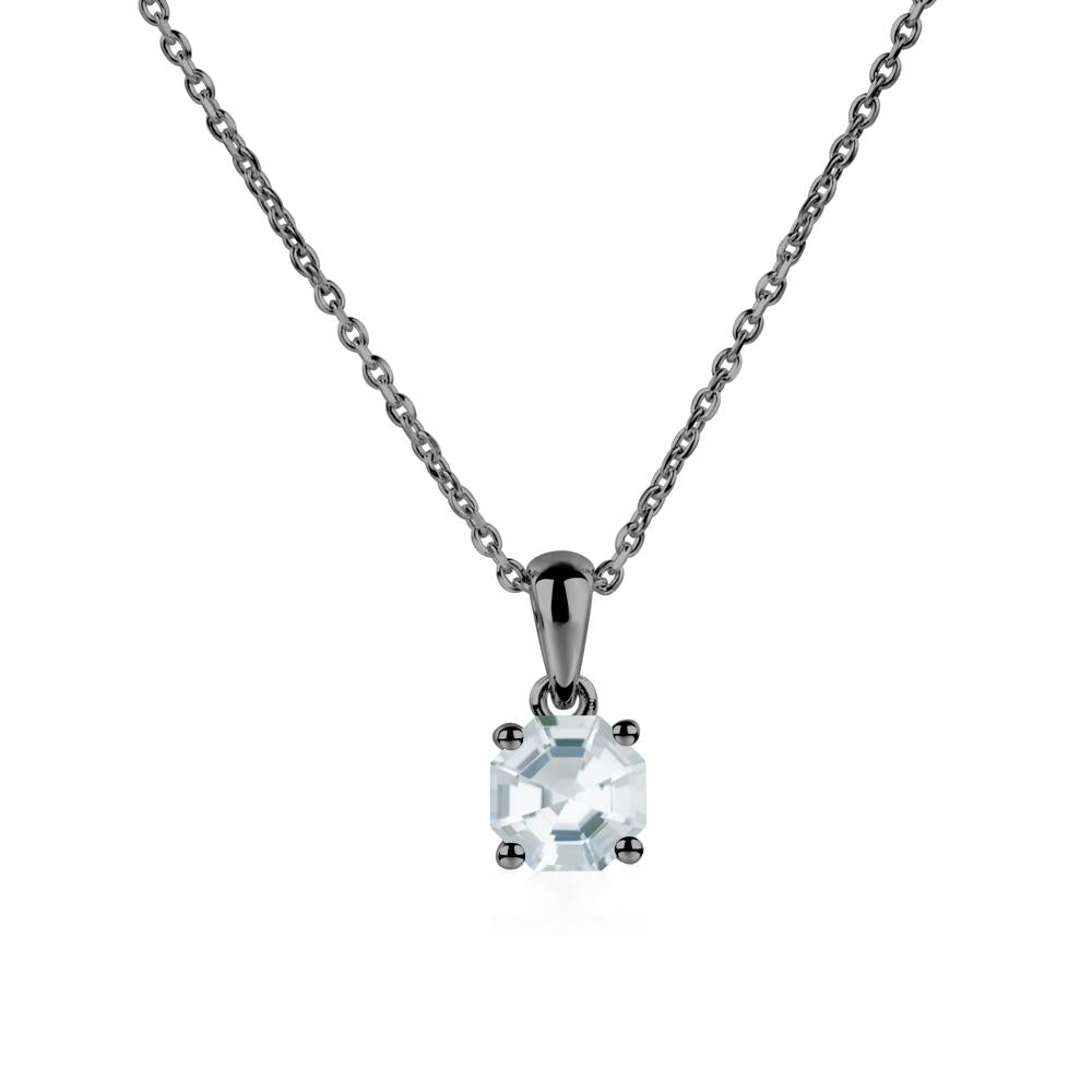 Octagon Aquamarine Solitaire Necklace - LUO Jewelry #metal_black finish sterling silver