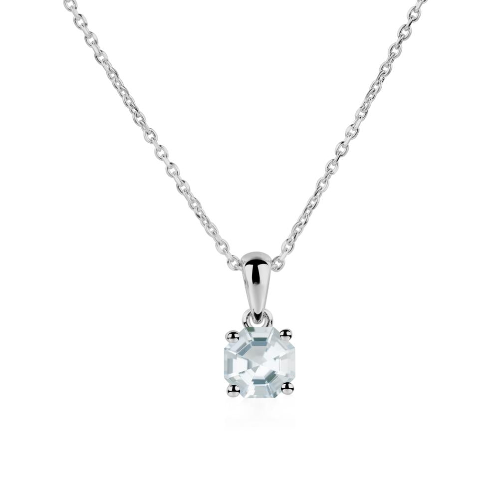 Octagon Aquamarine Solitaire Necklace - LUO Jewelry #metal_platinum