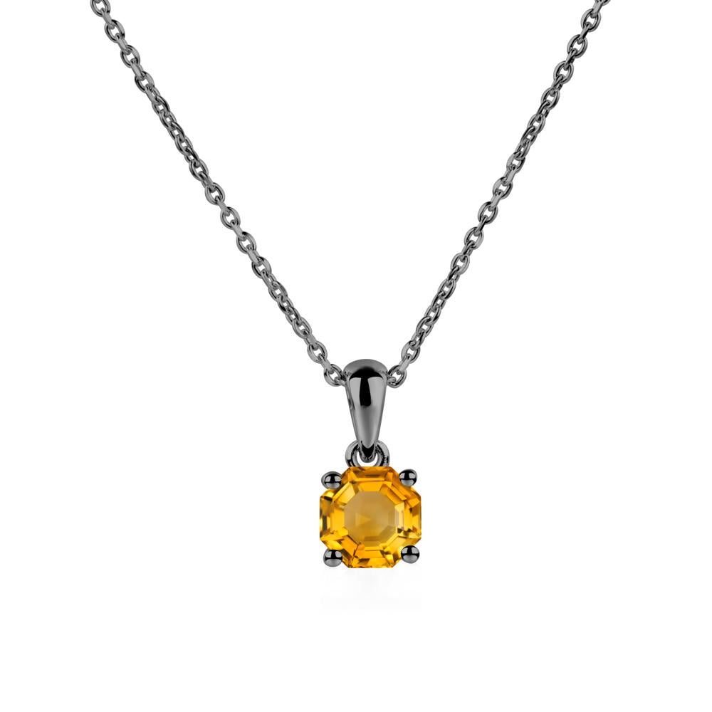 Octagon Citrine Solitaire Necklace - LUO Jewelry #metal_black finish sterling silver