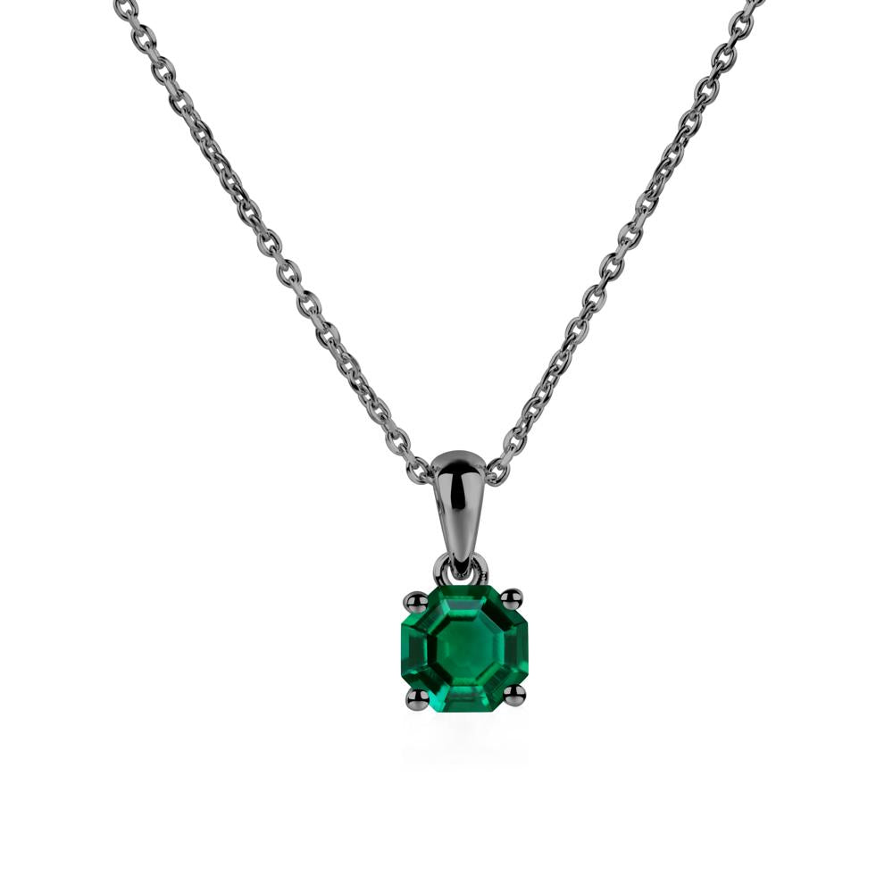 Octagon Emerald Solitaire Necklace - LUO Jewelry #metal_black finish sterling silver