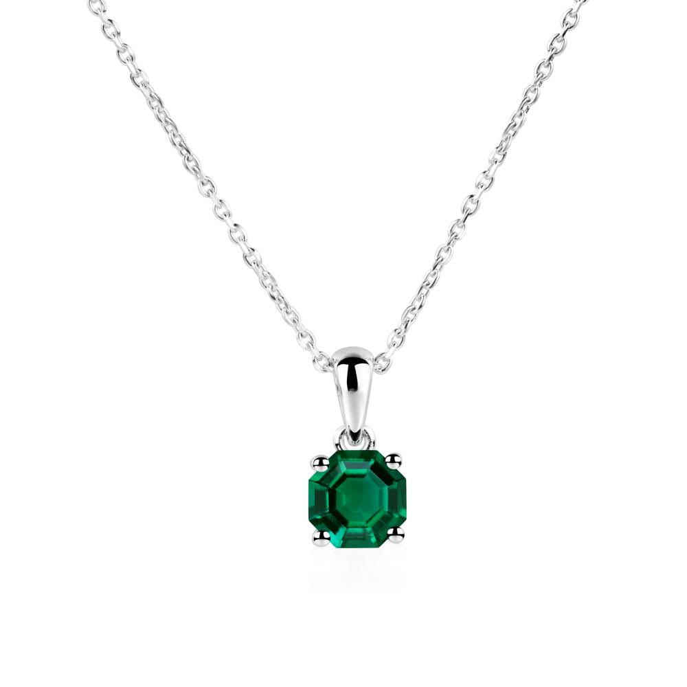 Octagon Emerald Solitaire Necklace - LUO Jewelry #metal_sterling silver