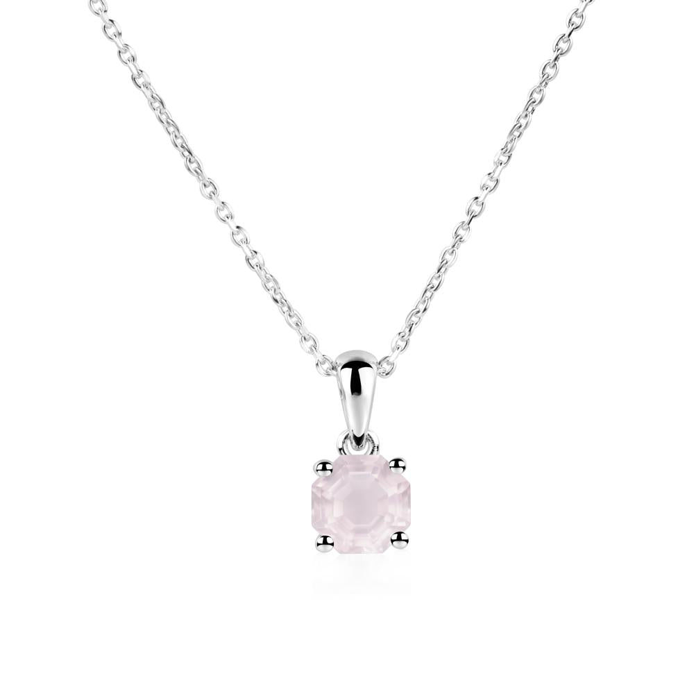 Octagon Rose Quartz Solitaire Necklace - LUO Jewelry #metal_14k white gold