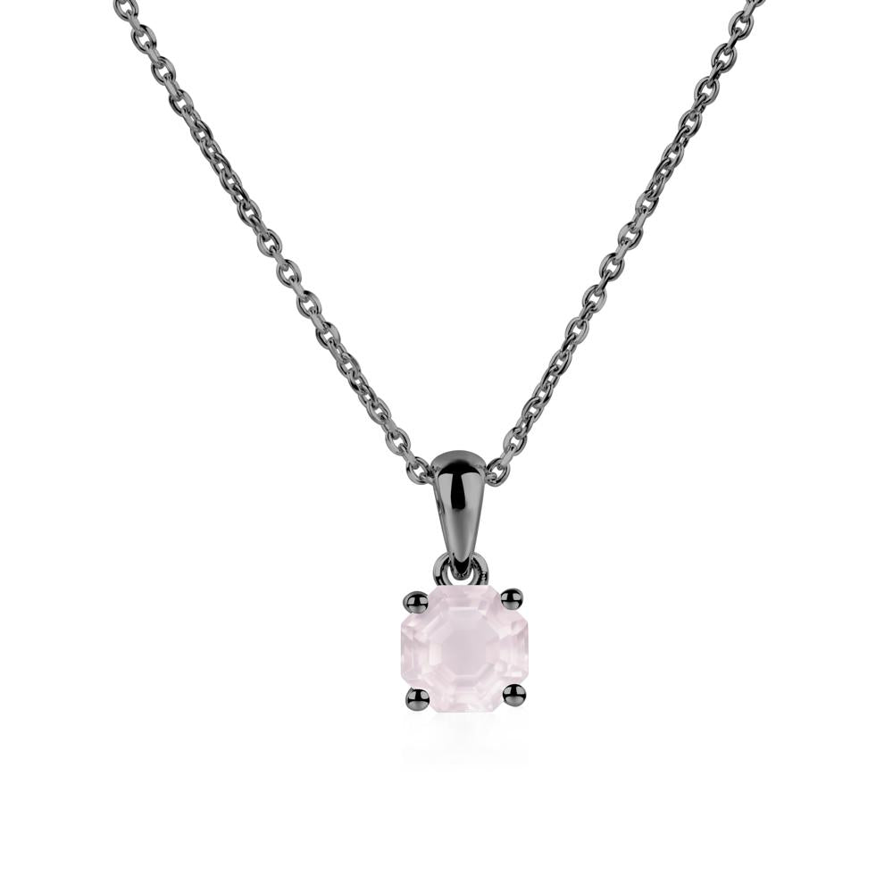 Octagon Rose Quartz Solitaire Necklace - LUO Jewelry #metal_black finish sterling silver