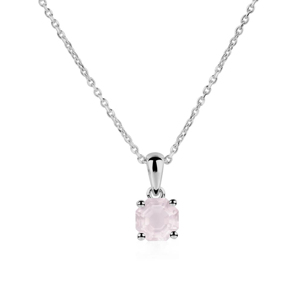 Octagon Rose Quartz Solitaire Necklace - LUO Jewelry #metal_platinum