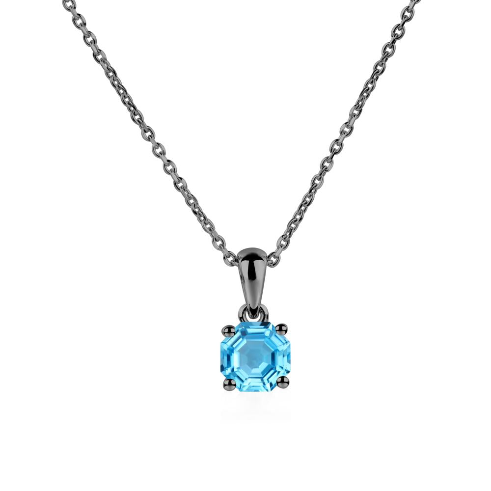 Octagon Swiss Blue Topaz Solitaire Necklace - LUO Jewelry #metal_black finish sterling silver