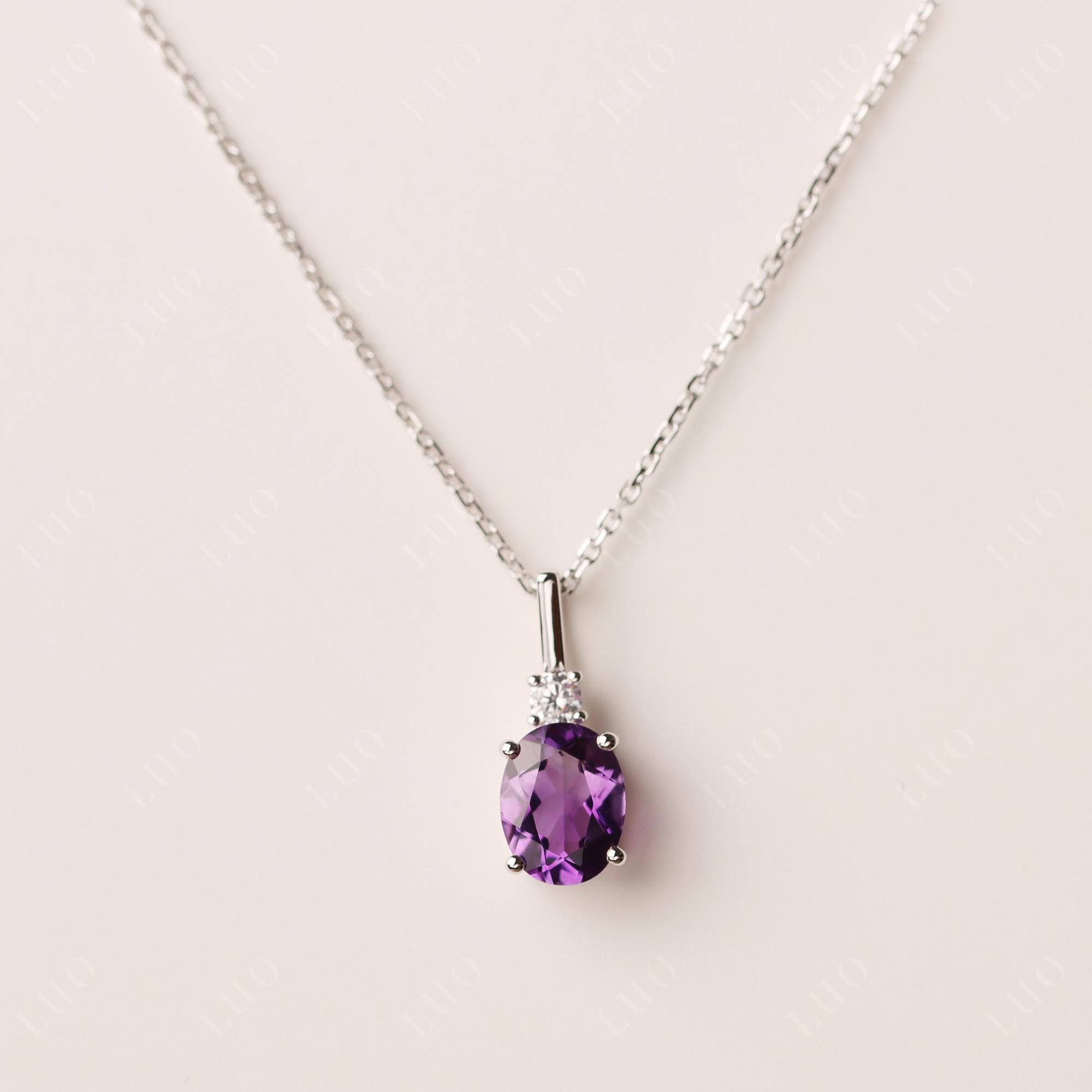 Einfache ovale Amethyst Halskette Anhänger