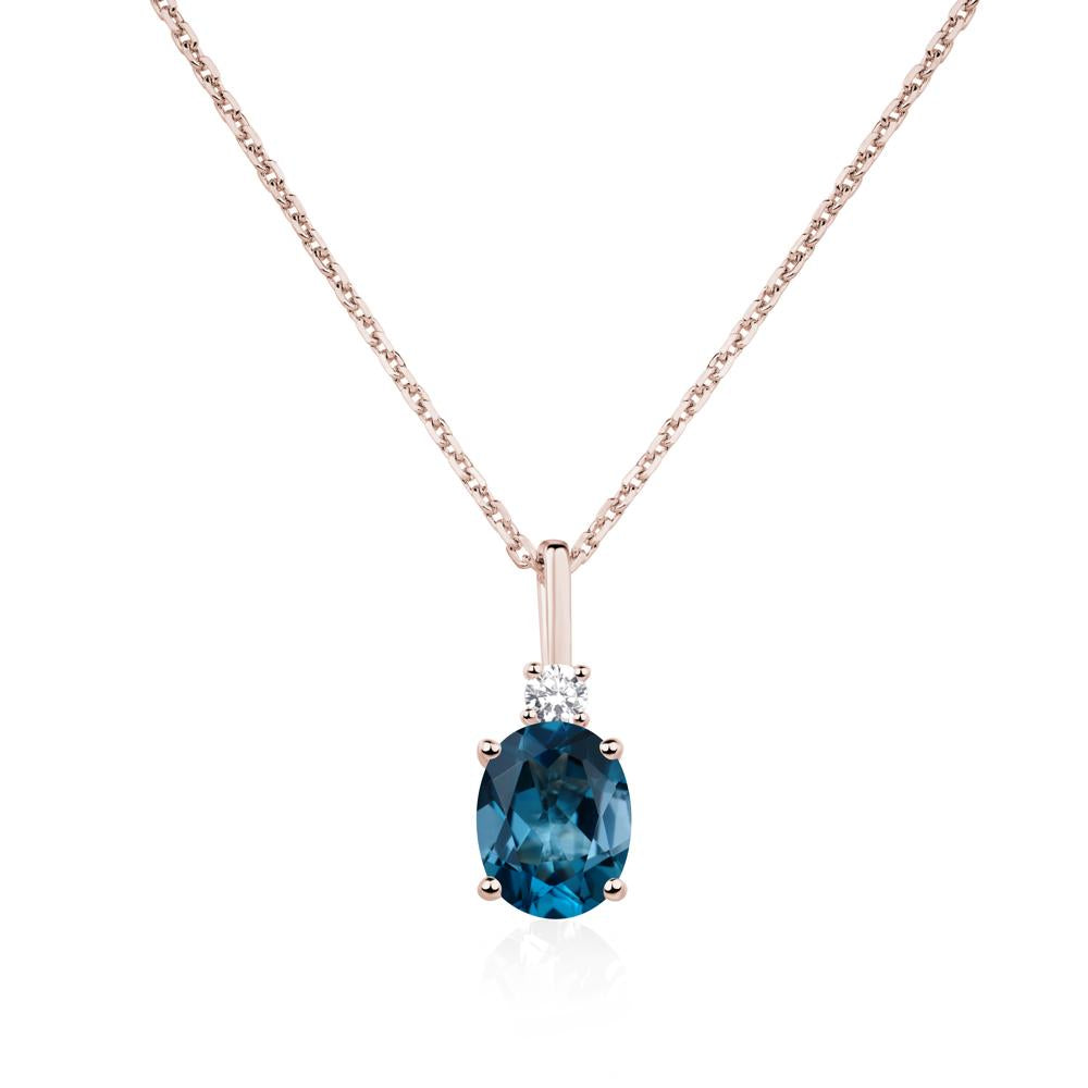 Simple Oval London Blue Topaz Necklace - LUO Jewelry #metal_14k rose gold