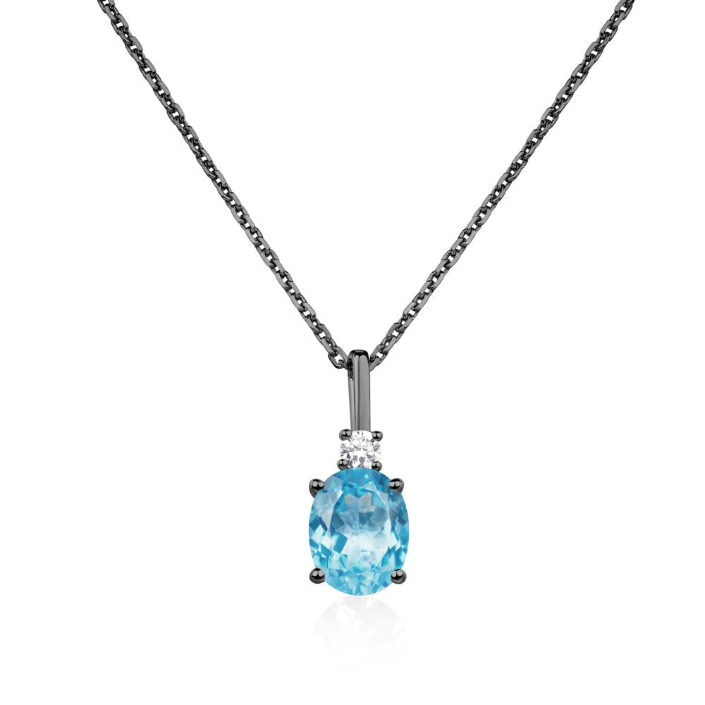 Simple Oval Swiss Blue Topaz Necklace - LUO Jewelry #metal_black finish sterling silver