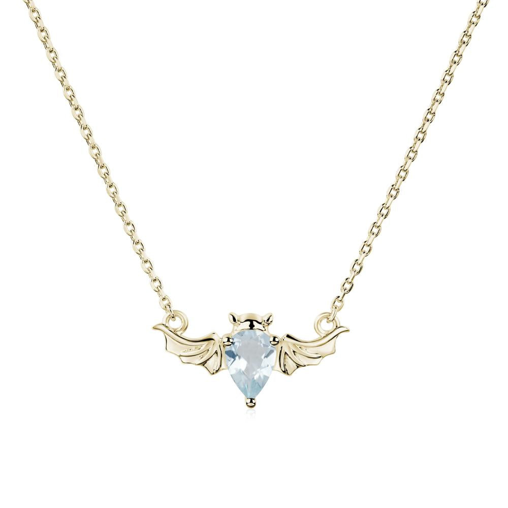 Aquamarine Bat Wing Necklace - LUO Jewelry #metal_14k yellow gold