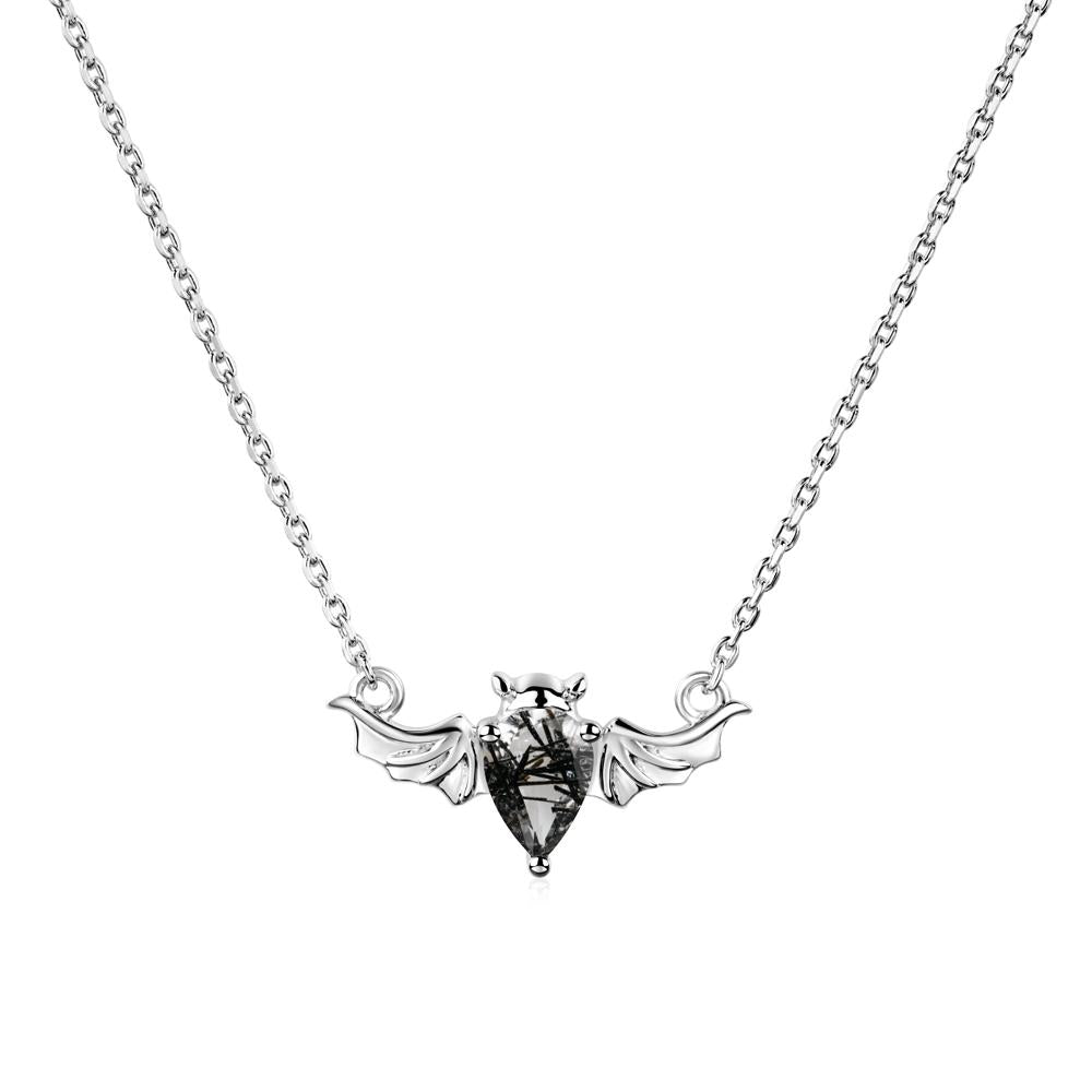 Black Rutilated Quartz Gothic Bat Necklace - LUO Jewelry #metal_14k white gold