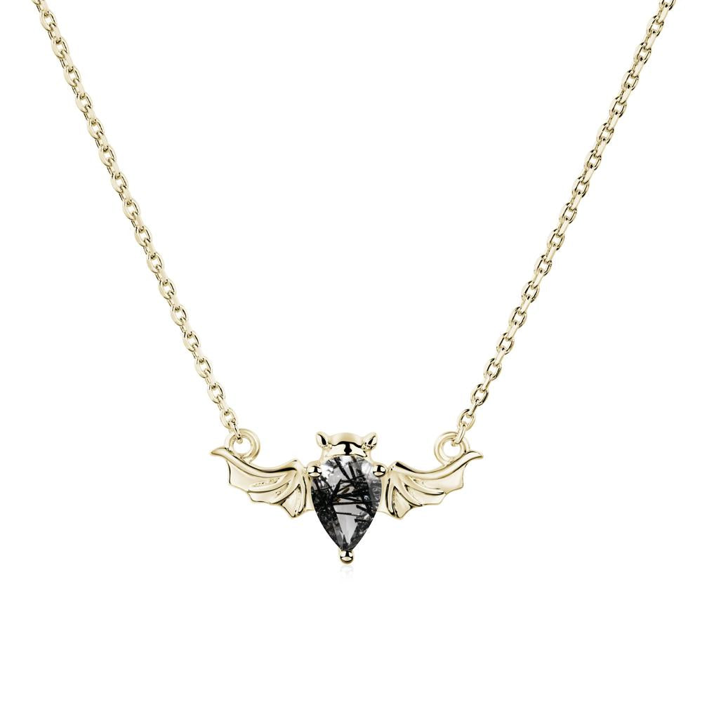 Black Rutilated Quartz Gothic Bat Necklace - LUO Jewelry #metal_14k yellow gold