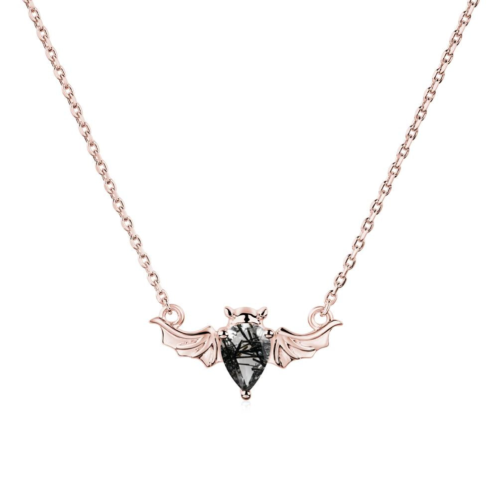 Black Rutilated Quartz Gothic Bat Necklace - LUO Jewelry #metal_18k rose gold